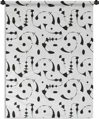 Produktbild von MuchoWow® Wandteppich Wandbehang Linienkunst - Abstrakt - Schwarz und Weiß - Muster 150x200 cm Tapisserie Dekoration Wandtuch - Wandaufhängung - Moderner