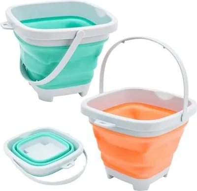 Produktbild von Faltbarer Strandeimer, zusammenklappbare Sandburg Eimer mit Griff, Kleiner Strand Spiel Sand Eimer für Outdoor Sandpit Schnee Hinterhof für Camping Ausrüstung Reisen Angeln Wasser Pail