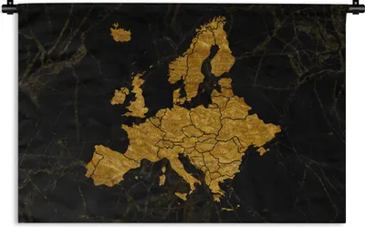 Produktbild von MuchoWow® Wandteppich Wandbehang Karte von Europa - Gold - Schwarz 60x40 cm Tapisserie Dekoration Wandtuch - Wanddekorationen
