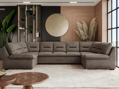 Produktbild von Sofa XXL U-Form Beige, Wohnlandschaft U Form mit Schlaffunktion, Sofa mit Schlaffunktion, Schlafsofa, Wohnzimmer Couch mit schlaffunktion - Comodo U - Braun Velvet