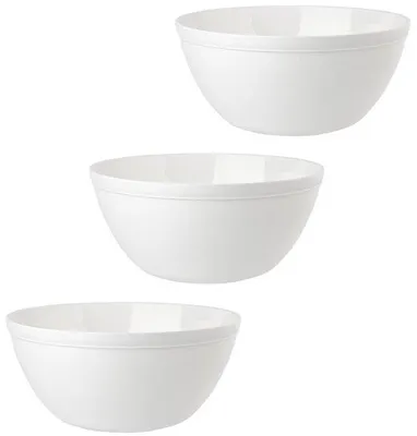Image de Unyqoos® : Lot de 3 bols blancs de 900 ml – empilables, en plastique sans BPA, adaptés au micro-ondes et au lave-vaisselle, idéaux pour les céréales, les soupes et les salades