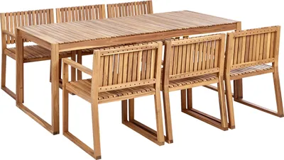 Produktbild von BELIANI Gartenmöbel Set Hellbraun es Akazienholz 6-Sitzer Sechs Stühle mit einem Gartentisch Terrasse / Outdoormöbel Rustikal Landhaus Stil
