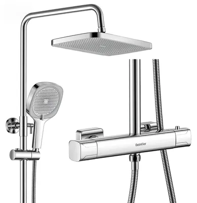 Douchesystem mit Thermostat, 13 Zoll, Regen- & Handbrause, 3 Strahlarten