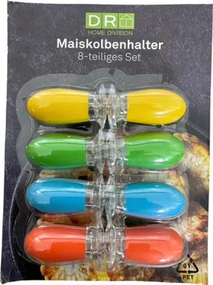 Produktbild von Maiskolbenhalter 8-teiliges Set, Maiskolben-Spieß, Gelb/Grün/Blau/Orange