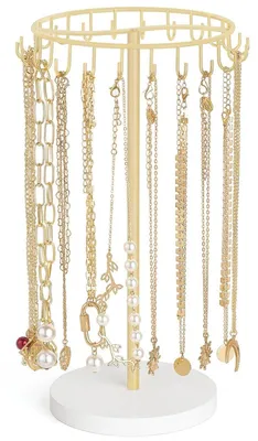 Produktbild von Schmuckständer Halskettenhalter Kettenhalter - 22 Haken - Metall mit Holzsockel - Gold