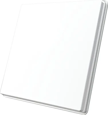 A white flat antenna with a silver edge is shown against a white background.