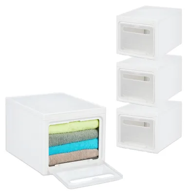 Aufbewahrungsboxen 4er-Set, 31 L, stapelbar, mit Deckel, Kunststoff, Weiß