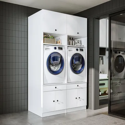 Immagine prodotto di Roomart SERIE 1 Mobile doppio per lavatrice, larghezza 134 cm, bianco