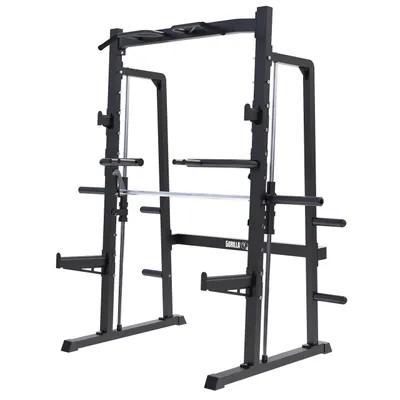Produktbild von GORILLA SPORTS® Half Rack Smith Machine - mit Klimmzugstange, Geführter Langhantel, für 50mm Hantelscheiben - Multipresse, Squat Rack, Kraftstation