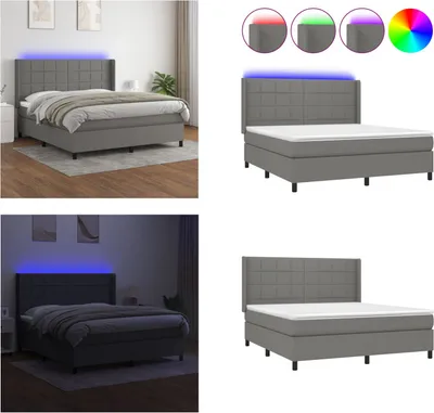 Produktbild von vidaXL Boxspringbett mit Matratze & LED Dunkelgrau 160x200 cm Stoff - Boxspringbett - Boxspringbetten - Bett - Schlafzimmermöbel