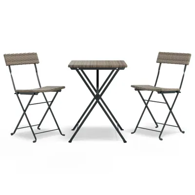 Produktbild von 3-tlg. Bistro-Set Klappbar Grau Poly Rattan