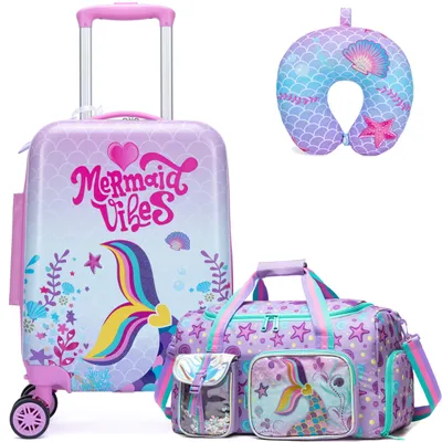 Productafbeelding van Kinderkoffer - Harde koffer - Trolley met wielen - Zeemeerminprint - 3-delig