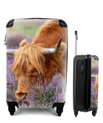 Produktbild von MuchoWow® Koffer Handgepäck Trolley Rollkoffer Kleine Reisekoffer mit 4 Rollen - Schottischer Highlander - Tiere - Heide - Cabin Size < 55x40x23 cm & 55x40x20 cm - Fotokoffer - Kabinenkoffer - Boardgepäck - Reise-Box - Reisekoffer - Reisegepäck - Koffer mit Bild - Trolley für Kinder