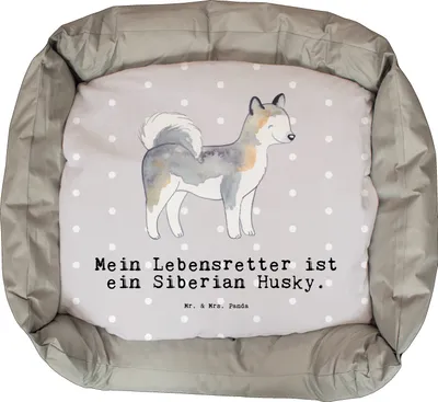 Produktbild von Mr. & Mrs. Panda Hundekorb Siberian Husky Lebensretter - Grau Pastell - Geschenk, Ostern, Valentinstag, Nikolaus, Hund, Muttertag, Welpen
