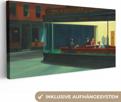 Zdjęcie produktu dla MuchoWow® - Obraz na płótnie - Nighthawks - Edward Hopper, obraz na ścianę, dekoracja ścienna, obrazy do salonu, 80x40cm