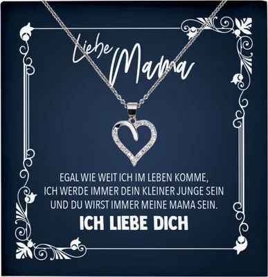 Produktbild von 22Feels Echt Silber Halskette - Liebe Mama Geschenk von Sohn Geburtstag und Muttertag Mutter Schmuck Set für Frauen - Herz Anhänger, Karte