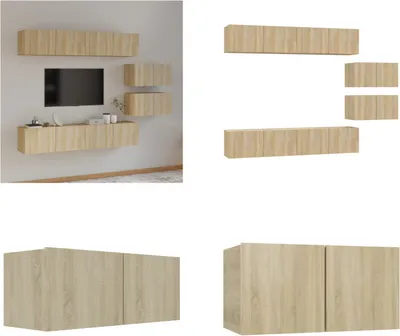 Produktbild von vidaXL 6 tlg. TV Schrank Set Sonoma Eiche Holzwerkstoff - TV-Schrank-Set - TV-Schrank-Sets - Wohnwand - Schrankwand