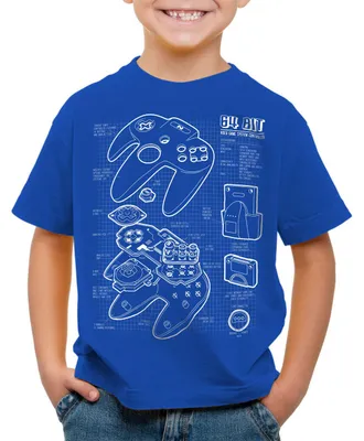 Produktbild von style3 N64 Controller Blaupause Kinder T-Shirt 64-Bit Videospiel