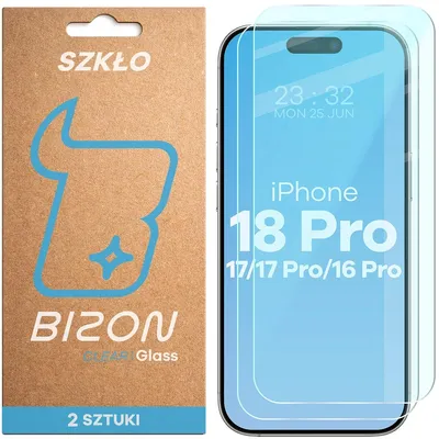 Produktbild von Gehärtetes Glas für iPhone 18 Pro / 17 / 17 Pro / 16 Pro, Bizon Glass Clear Duo, 2 Stück