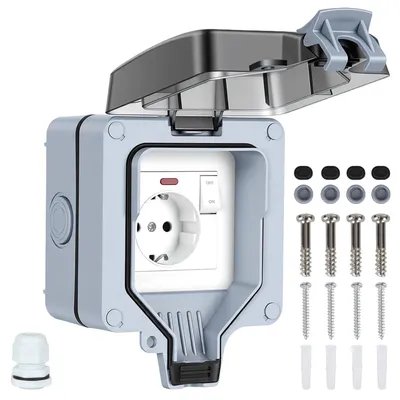 Immagine prodotto di Prese da esterno, presa a muro per esterni, presa per giardino, presa Schuko, impermeabile con interruttore, 16A, grado di protezione IP65