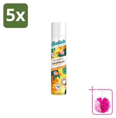 Imagen del producto de 5 unidades de champú seco Batiste Tropical, con aroma tropical, de 200 ml cada uno. Paquete económico