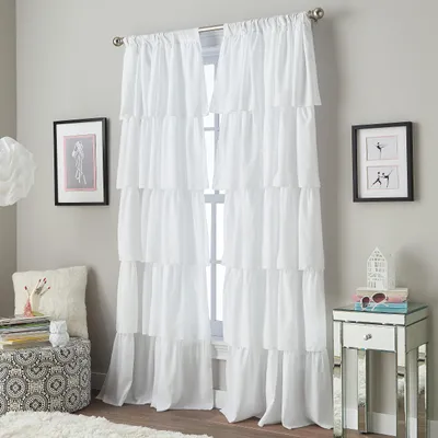 Gardine mit Rüschen, Stangendurchzug, 160 cm, Weiß, 1 Stück