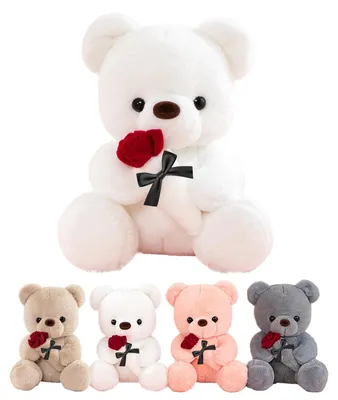 Immagine prodotto di Orsetto di peluche con rosa - Regalo romantico - 25 cm, bianco