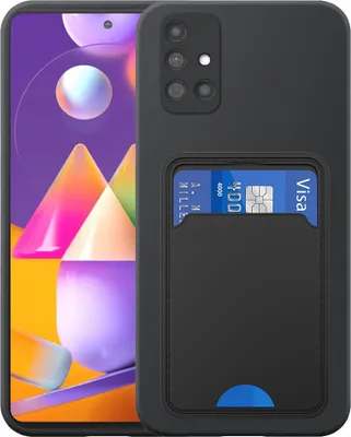 Immagine prodotto di Adatto per Samsung Galaxy M31S Custodia del telefono con supporto per schede TPU - Custodia flessibile in silicone TPU con slot per schede - Nero - Smartphonics
