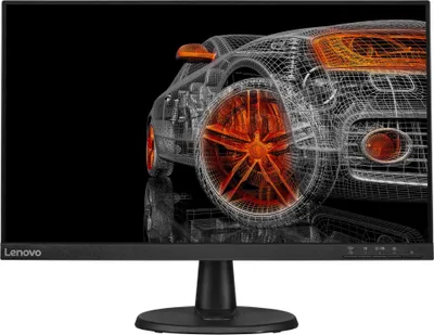 A computer monitor displaying a wireframe rendering of a car.