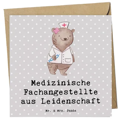 Produktbild von Mr. & Mrs. Panda Grußkarte Medizinische Fachangestellte Leidenschaft - Grau Pastell - Geschenk, Glückwunschkarte, Krankgeschrieben, anlasskarte, Beruf, faltkarte, MFA