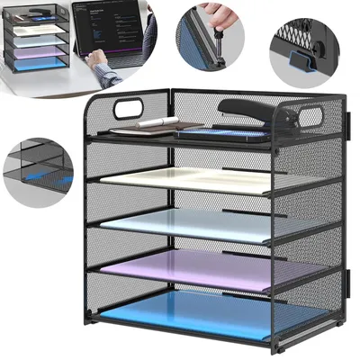 Produktbild von 5-Tire Schreibtisch Organizer, Mesh Briefablage mit Griff, Schreibtisch Ablagefächer, für Zuhause,Büro und Schule