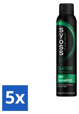 Immagine prodotto di 5 flaconi di shampoo secco anti-grasso Syoss - 200 ml ciascuno - confezione - 5 pezzi
