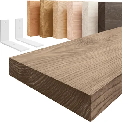 Produktbild von LAMO Manufaktur Wandregal Holz Gerade  |  Regal Farbe: Nussbaum | mit weißem Basic Regalträger | 50 cm