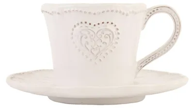 Obrázok produktu pre Clayre & Eef Šálka s podšálkou 160 ml Béžové keramické srdce