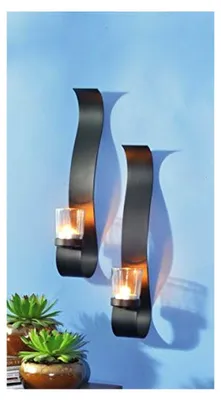 Produktbild von 2er Set Wandkerzenhalter aus Metall in Schwarz für Teelichter - Dekorativer Kerzenleuchter für Ihr Zuhause