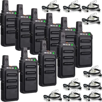 Obrázok produktu pre Retevis RT619 Obojsmerné Vysielačka s náhlavnou súpravou, Vysielačka 1300 mAh Bezplatná licencia 16 kanálov VOX Squelch, Obojsmerná rádiová súprava dobíjateľná pre bezpečnostné zložky, Škola (10 kusov, čierna)