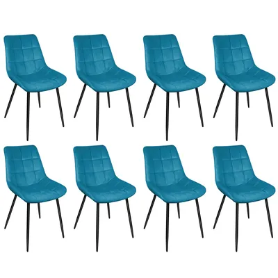 Produktbild von 8er Set Esszimmerstühle Küchenstuhl Polsterstuhl Wohnzimmerstuhl aus Samt mit Rückenlehne Dunkelblau