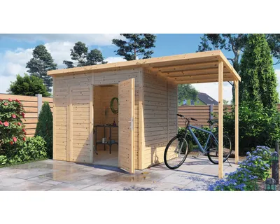 Produktbild von Gerätehaus Bertilo Timmo 4 Plus inkl. Fußboden und Schleppdach 400 × 200 cm natur