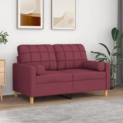 Image de canapé 2 places avec coussins décoratifs vin rouge 120 cm Tissu