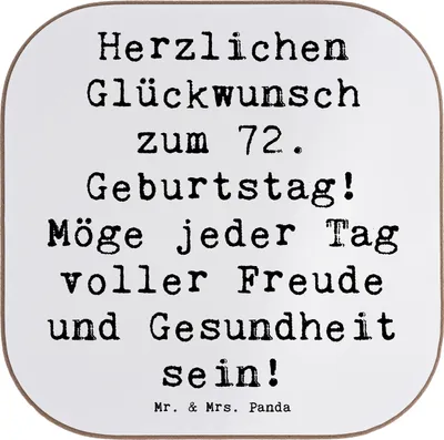 Produktbild von Mr. & Mrs. Panda Untersetzer für Gläser Spruch 72. Geburtstag - Weiß - Geschenk, Happy Birthday, Gesundheit, Erinnerungen, Alter, gläseruntersetzer, bieruntersetzer, Glas