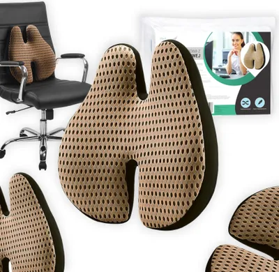 Produktbild von Lendenkissen aus Memory-Schaum für Bürostuhl & Autositz - Lordosenstütze Kissen Orthopädisches Rückenstütze - BRAUN Ergonomisches Rückenkissen 40x43