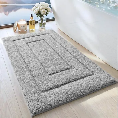 Produktbild von Rutschfeste, weiche Mikrofaser-Badematte, saugfähig, maschinenwaschbar, für Dusche, Badewanne und WC, hellgrau, 50 x 80 cm