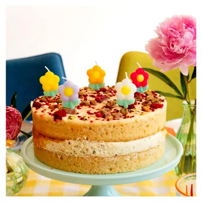 Produktbild von 5 Geburtstagskerzen mit Gänseblümchen-Motiv für Kuchen-Dekoration