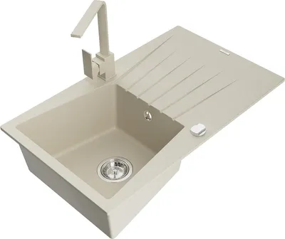 Produktbild von Mexen Cesar Granitspüle 1-Becken mit Abtropffläche und Küchenarmatur Rita, beige - 6514-69-670300-69