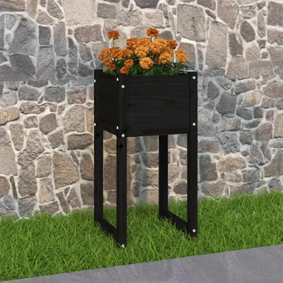 Produktbild von The Living Store Pflanzkübel Schwarz 40x40x81 cm Massivholz Kiefer