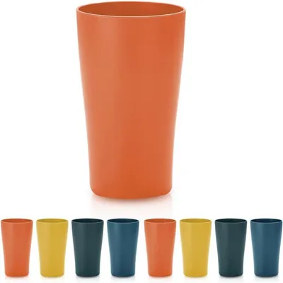 Obrázek produktu pro Sada 8 plastových kelímků, objem 450 ml, barva oranžová, nerozbitné, vhodné k opakovanému použití
