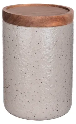 Produktbild von SCHÖNER WOHNEN-Kollektion Aufbewahrungsdose Mod. FLINT Keramik Vorratsbehälter Küche mit Akazienholzdeckel Silikondichtung 1,2l Ø 12x17,5 cm Grau Natur Transparent
