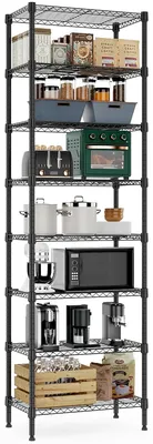 Zdjęcie produktu dla Regał metalowy - 8 półek - 35 x 60 x 201,8 cm - Czarny - Regulowane półki