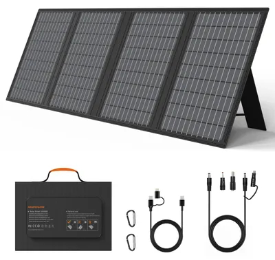 Obrázok produktu pre Solárny nabíjací panel - 60W, skladací - 4 moduly - monokryštalický - USB-C, USB-A, 18V DC výstup - vhodný na kemping, nabíjanie mobilných telefónov a powerbank