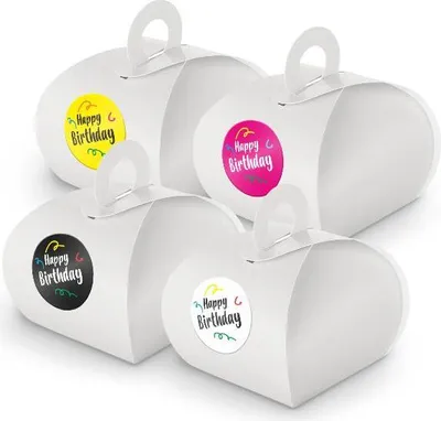 Produktbild von SET Happy Birthday Mix (Motiv39) 24x Geschenkschachtel mit Griff weiß  + Sticker